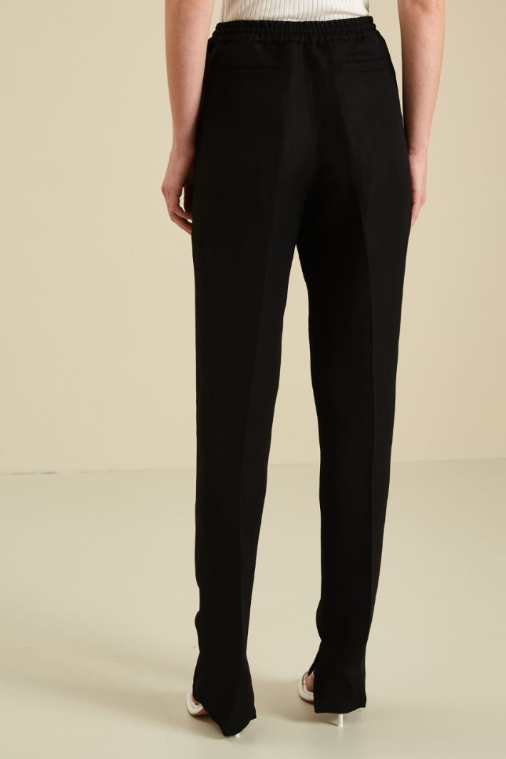 Pantaloni in viscosa e lino - NERO - Fashion Market - 4