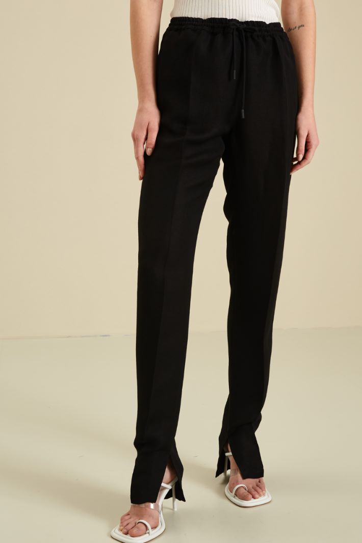Pantaloni in viscosa e lino - NERO - Fashion Market - 2