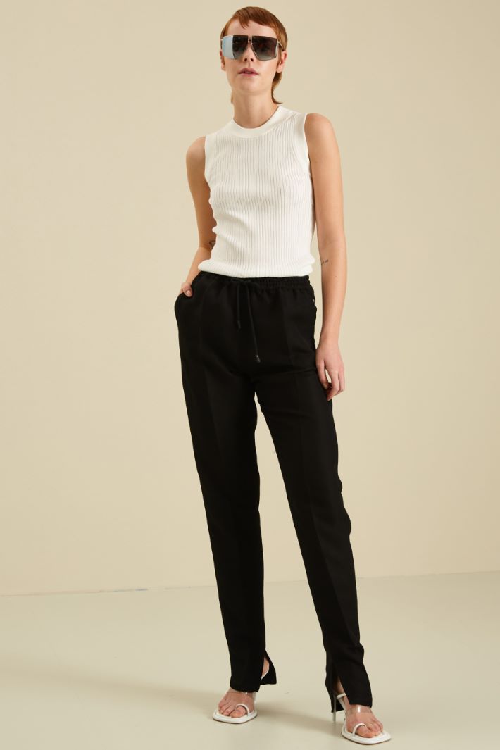 Pantaloni in viscosa e lino - NERO - Fashion Market