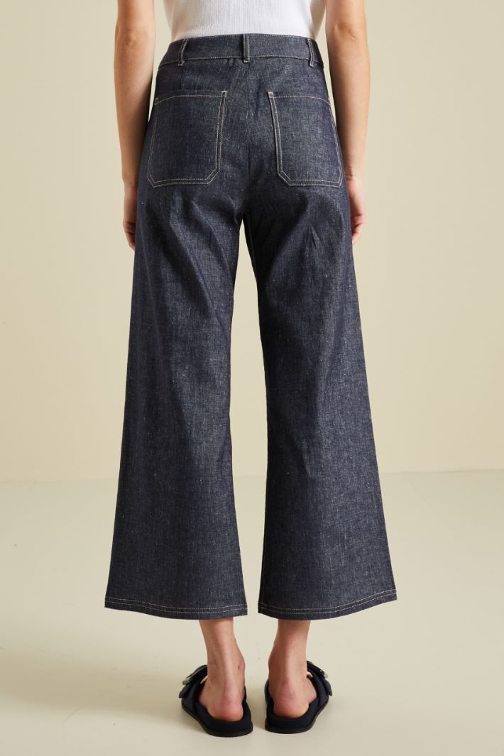 Pantaloni in lino e cotone - BLU DENIM - Fashion Market - 4