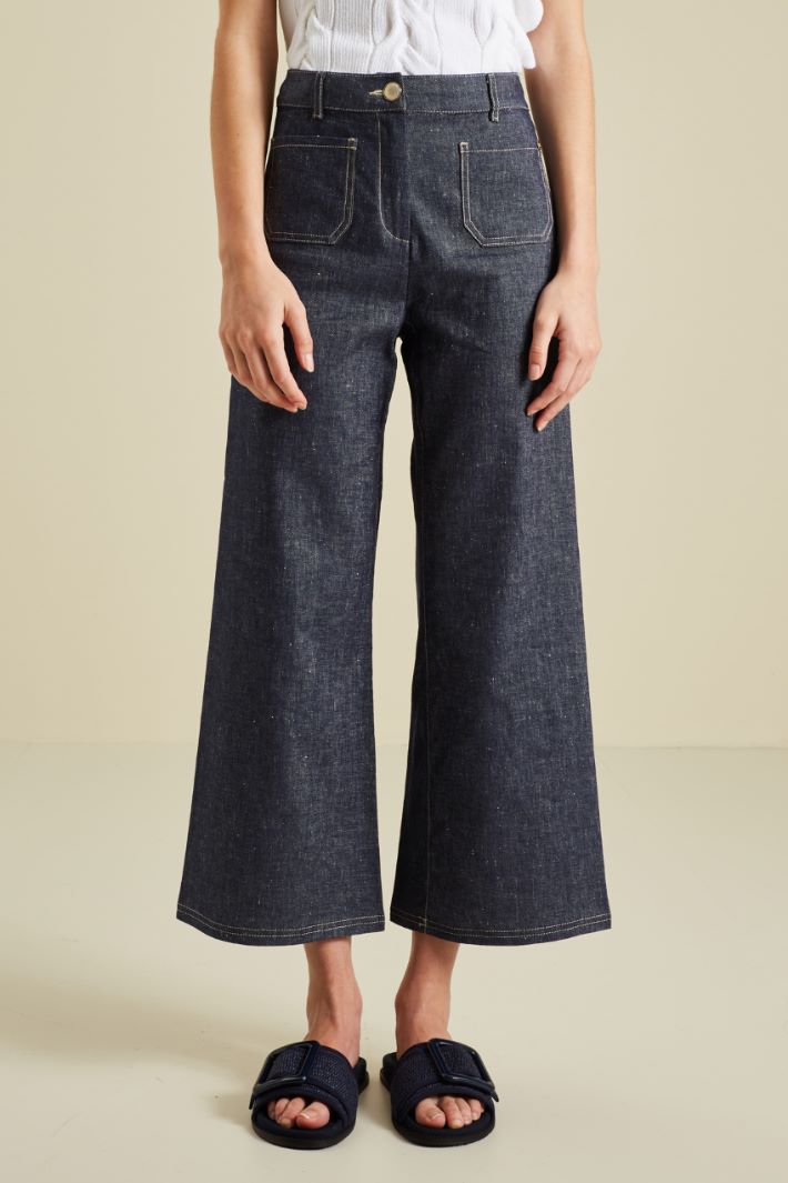 Pantaloni in lino e cotone - BLU DENIM - Fashion Market - 2