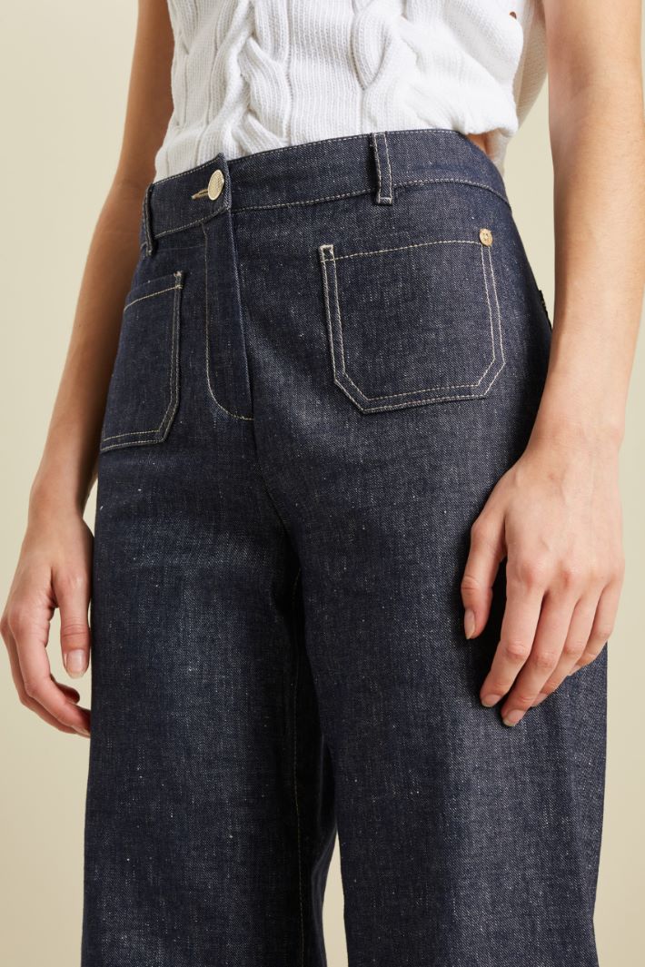 Pantaloni in lino e cotone - BLU DENIM - Fashion Market - 3
