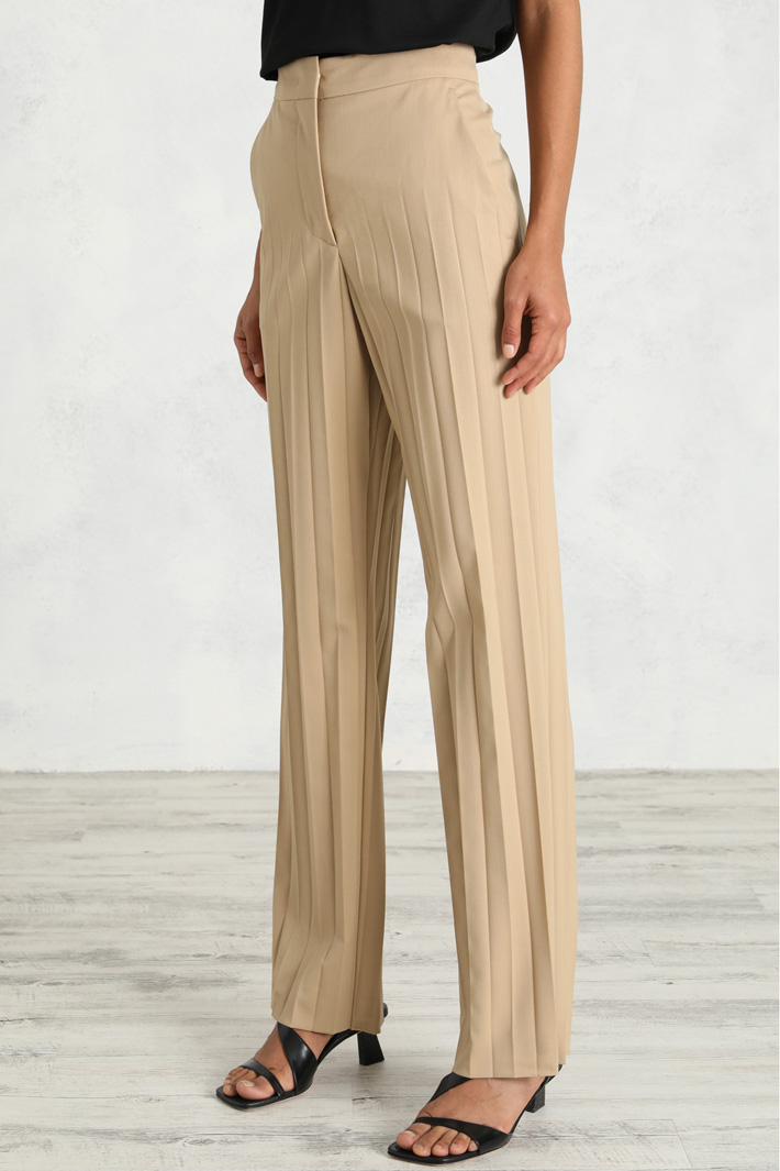 Pantalone palazzo con plissé - BEIGE - Fashion Market - 5