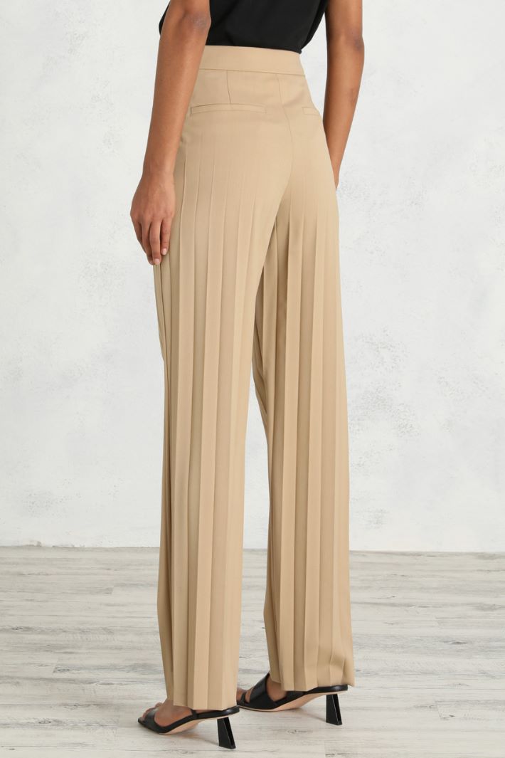 Pantalone palazzo con plissé - BEIGE - Fashion Market - 4