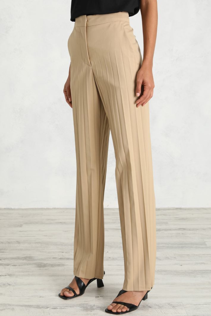 Pantalone palazzo con plissé - BEIGE - Fashion Market - 2