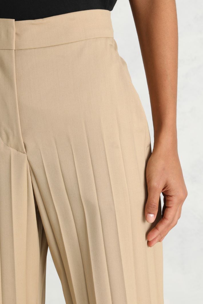 Pantalone palazzo con plissé - BEIGE - Fashion Market - 3