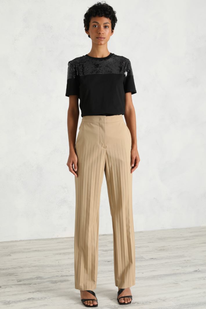 Pantalone palazzo con plissé - BEIGE - Fashion Market