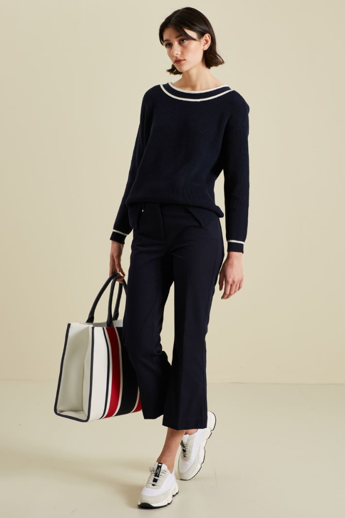 Pantaloni a trombetta in twill - BLU SCURO - Fashion Market