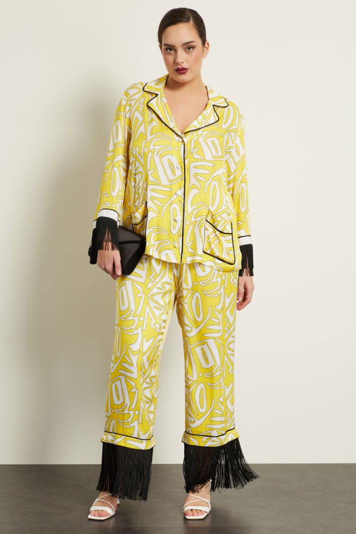 Pantaloni in twill stampato - GIALLO BIANCO - Fashion Market