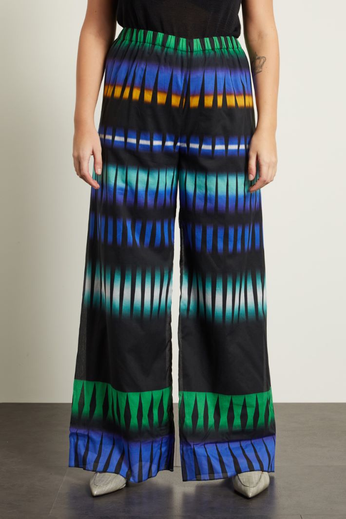 Pantaloni a palazzo in cotone - BLU SCURO VERDE - Fashion Market - 2