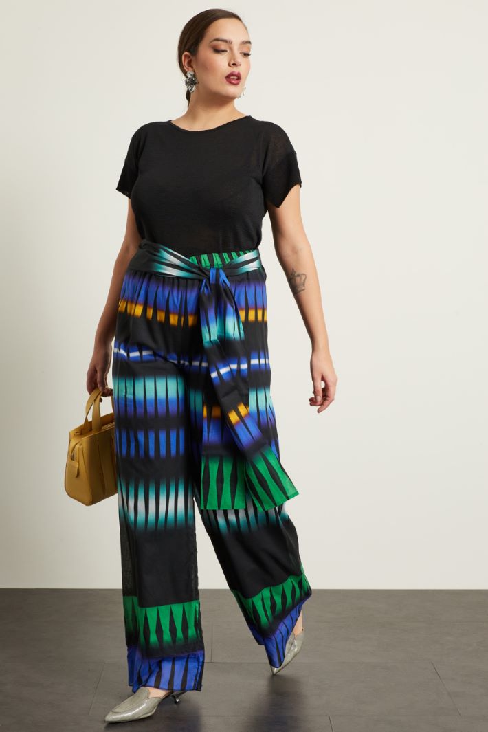 Pantaloni a palazzo in cotone - BLU SCURO VERDE - Fashion Market