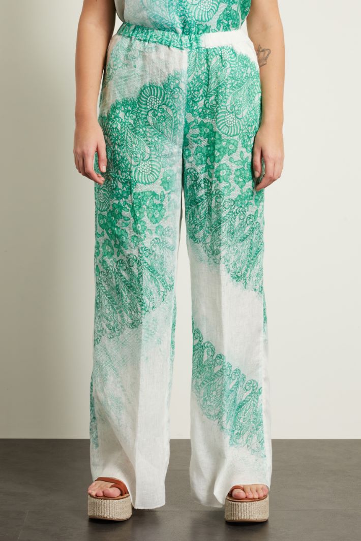 Pantaloni a palazzo stampato - VERDE ACQUA BIANCO - Fashion Market - 2