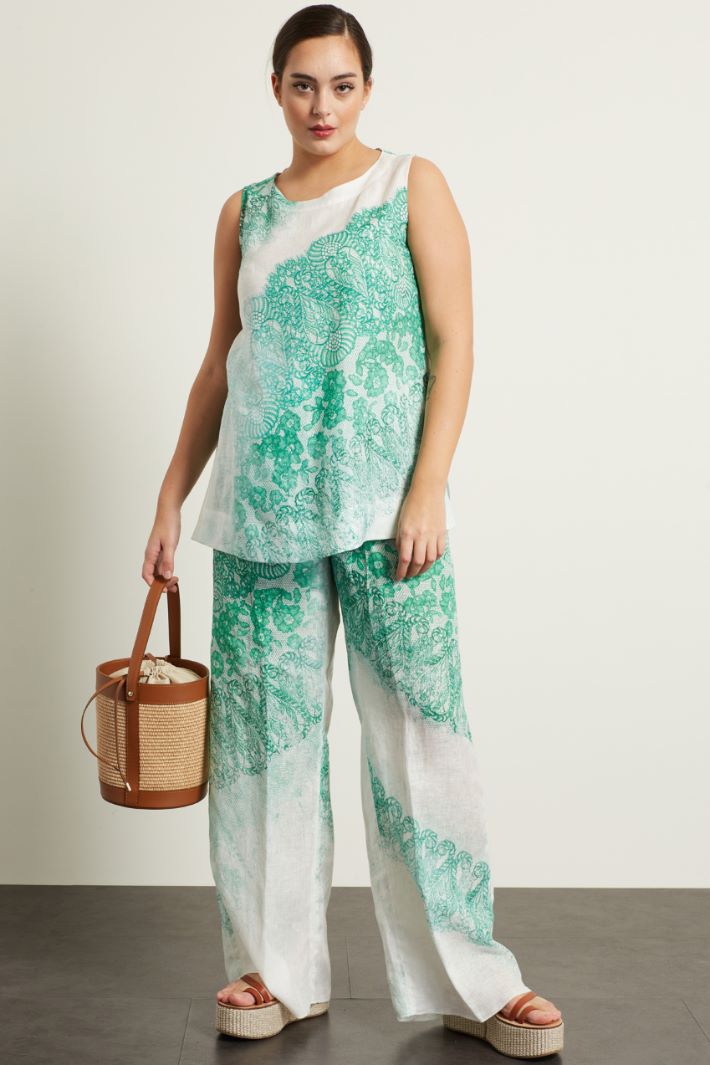 Pantaloni a palazzo stampato - VERDE ACQUA BIANCO - Fashion Market