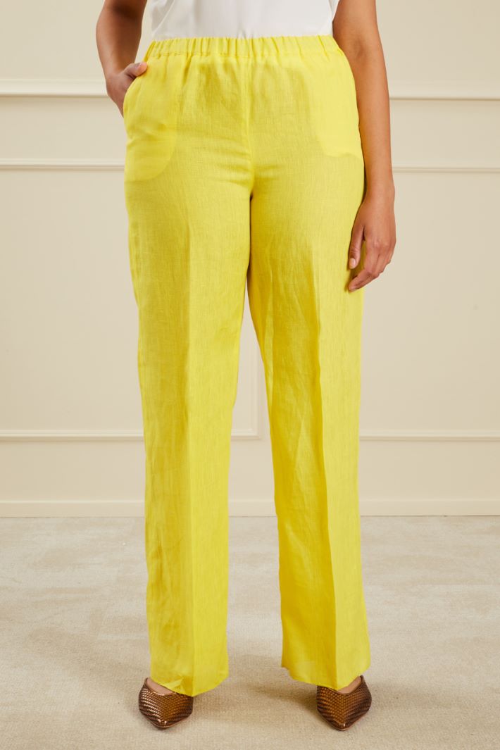 Pantaloni dritti  in lino - GIALLO - Fashion Market - 2