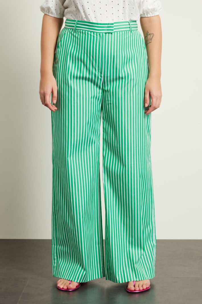 Pantaloni in popeline di cotone - VERDI BIANCO - Fashion Market - 2