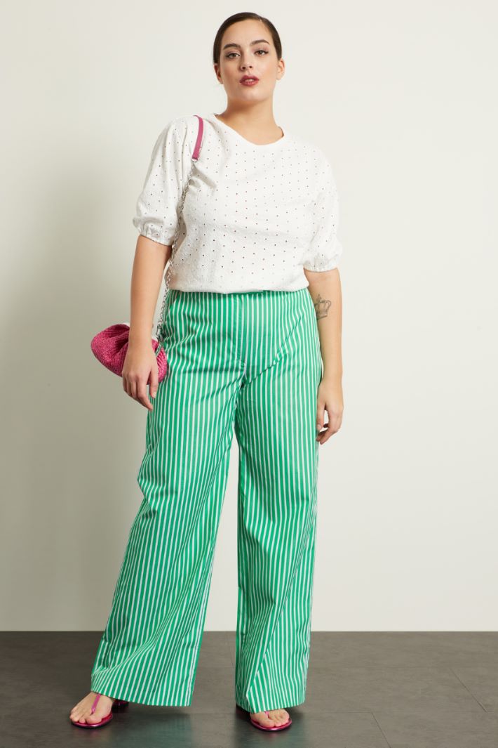 Pantaloni in popeline di cotone - VERDI BIANCO - Fashion Market