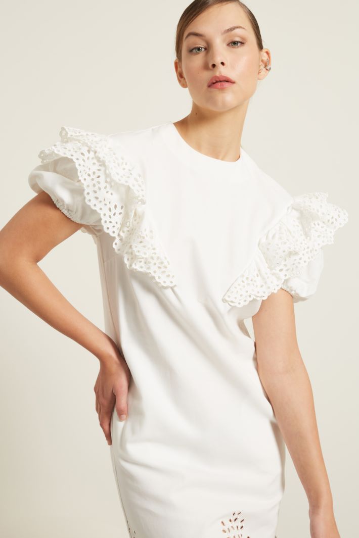 Abito con volant in sangallo - BIANCO - Fashion Market - 3