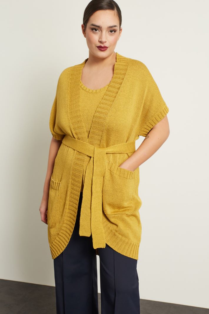 Cardigan in cotone con cintura - SENAPE - Fashion Market - 2