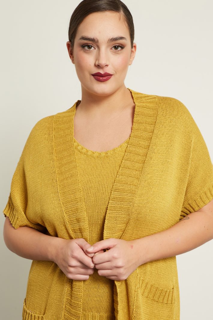 Cardigan in cotone con cintura - SENAPE - Fashion Market - 3