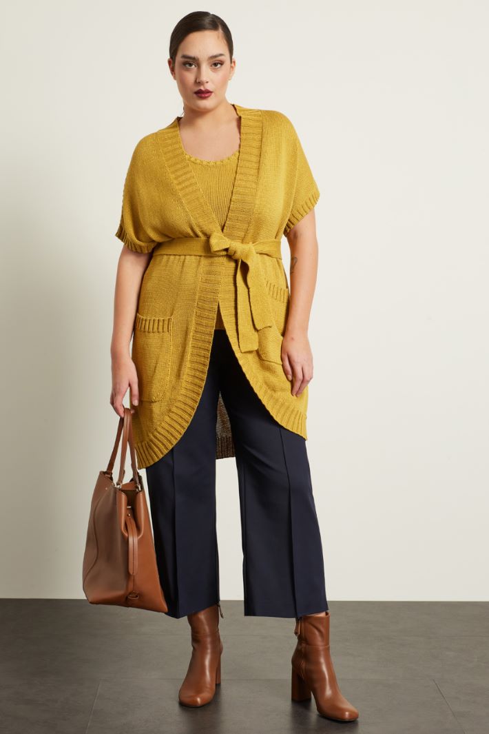 Cardigan in cotone con cintura - SENAPE - Fashion Market