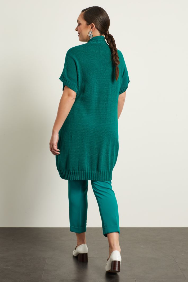 Cardigan in cotone con cintura - VERDE SMERALDO - Fashion Market - 4