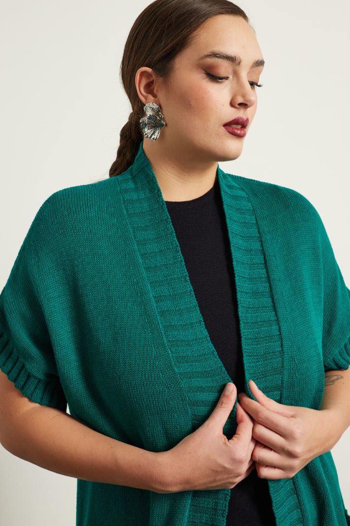 Cardigan in cotone con cintura - VERDE SMERALDO - Fashion Market - 3