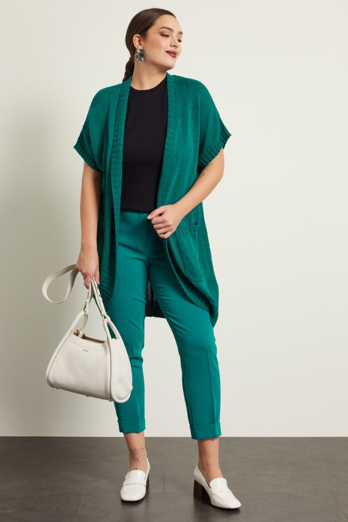 Cardigan in cotone con cintura - VERDE SMERALDO - Fashion Market