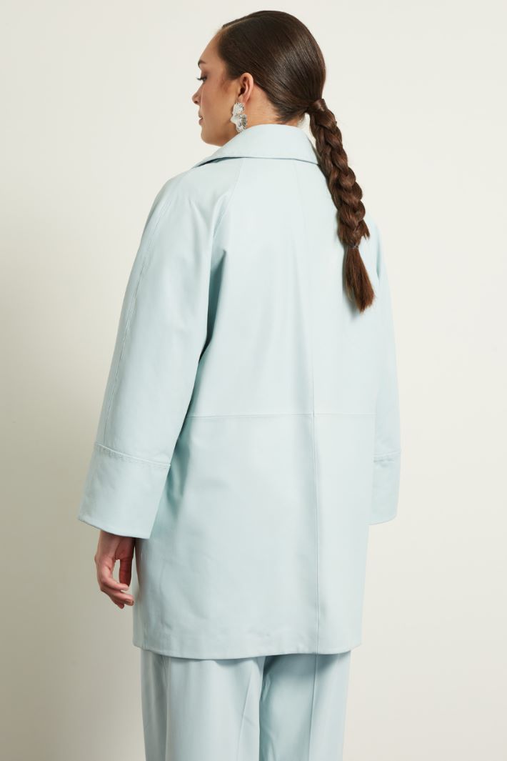 Giacca lunga il pelle - AZZURRO PASTELLO - Fashion Market - 4