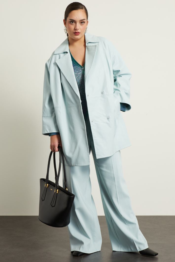 Giacca lunga il pelle - AZZURRO PASTELLO - Fashion Market