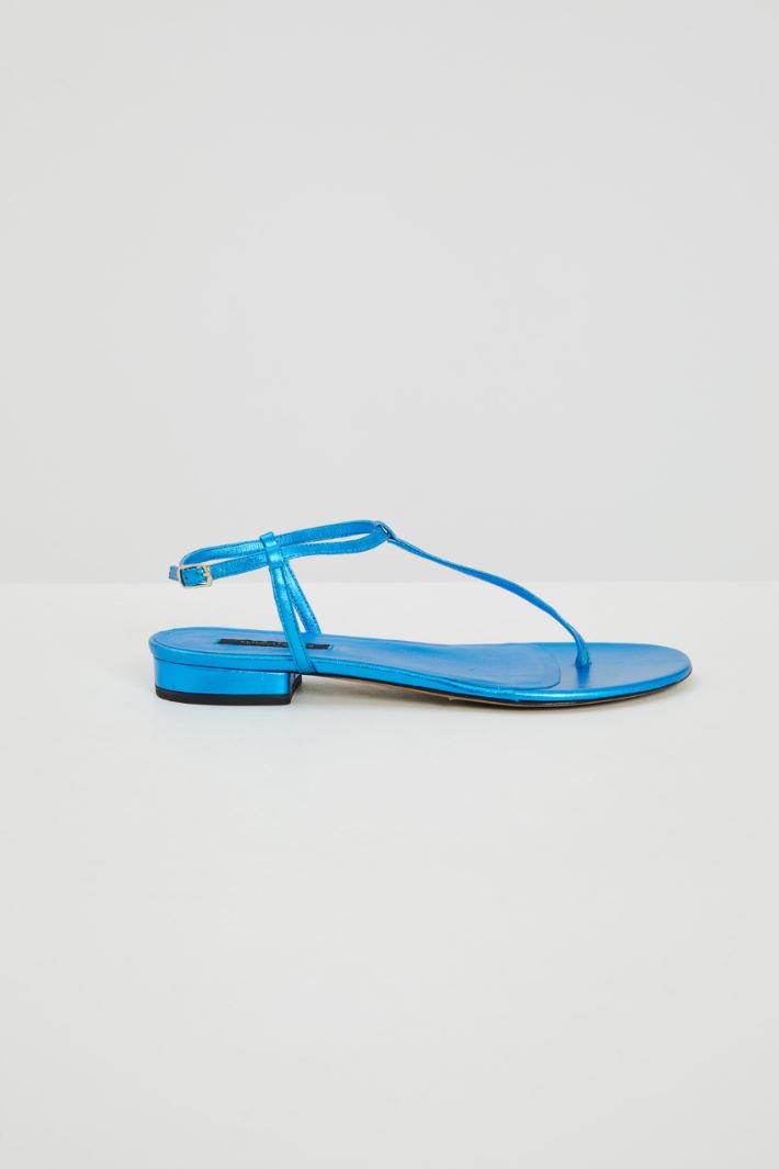 Sandali in pelle laminata - AZZURRO - Fashion Market