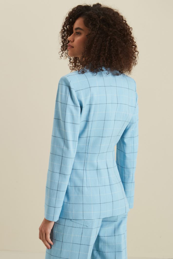 Blazer in stuoia di viscosa - AZZURRO BIANCO - Fashion Market - 4