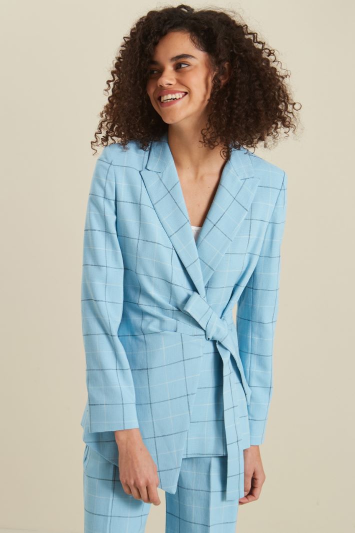 Blazer in stuoia di viscosa - AZZURRO BIANCO - Fashion Market - 2