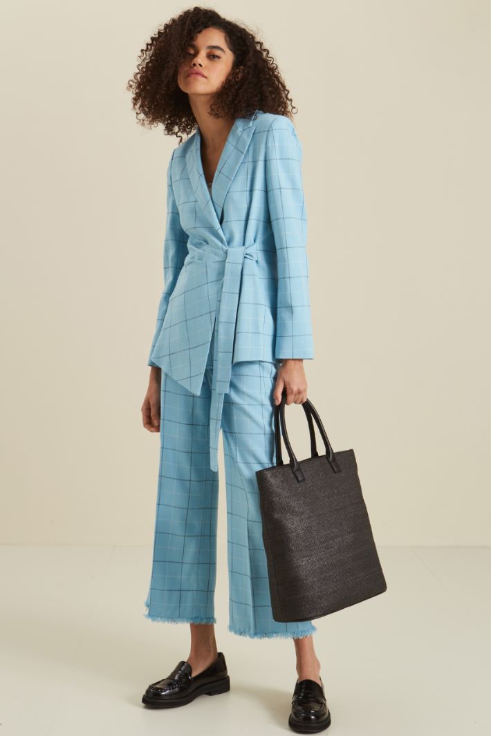 Blazer in stuoia di viscosa - AZZURRO BIANCO - Fashion Market