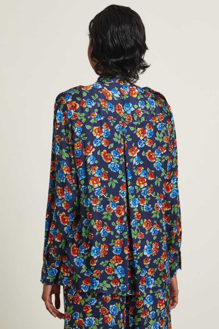 Blusa in raso  - BLU SCURO VERDE - Fashion Market - 4