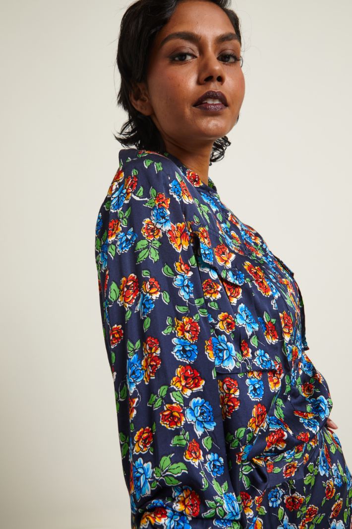 Blusa in raso  - BLU SCURO VERDE - Fashion Market - 3