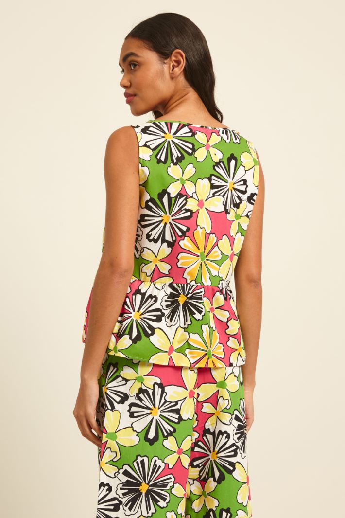 Top smanicato stampato - VERDE GIALLO FUCSIA - Fashion Market - 4