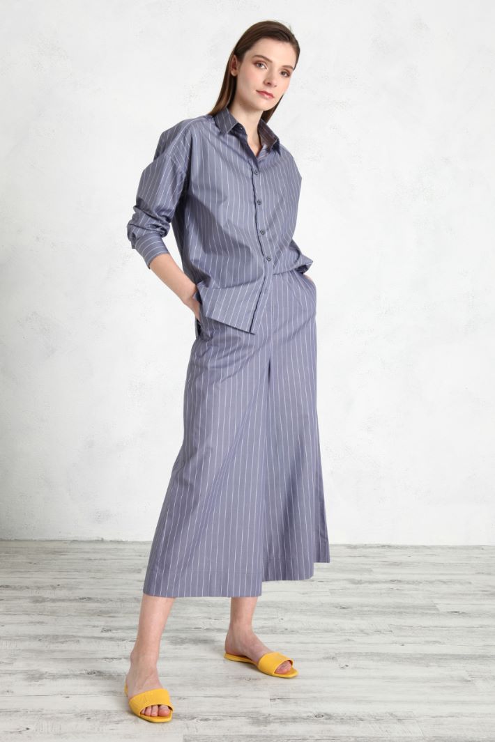 Pantaloni in popeline gessato - AZZURRO - Fashion Market