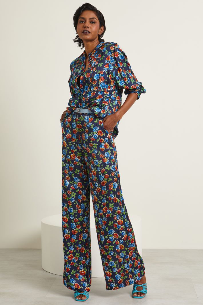 Pantaloni in raso  - BLU NOTTE VERDE - Fashion Market