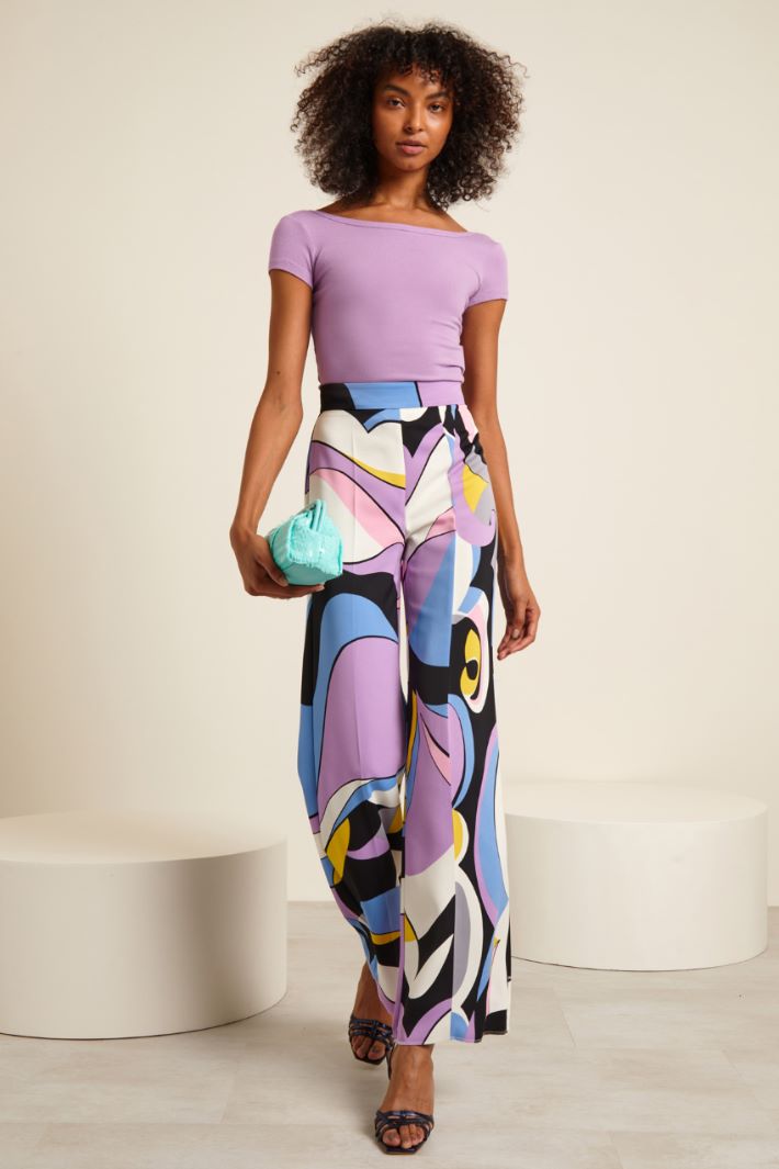 Pantaloni a palazzo stampati - NERO LILLA AZZURRO - Fashion Market