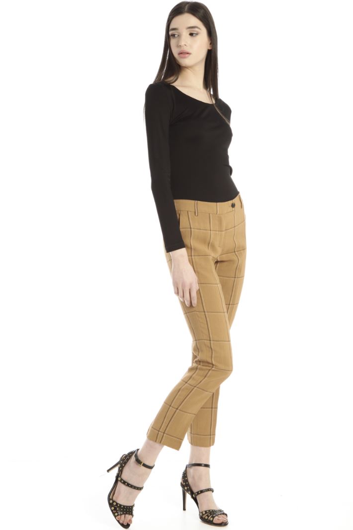 Pantaloni in misto lino - TABACCO NERO BIANCO - Fashion Market