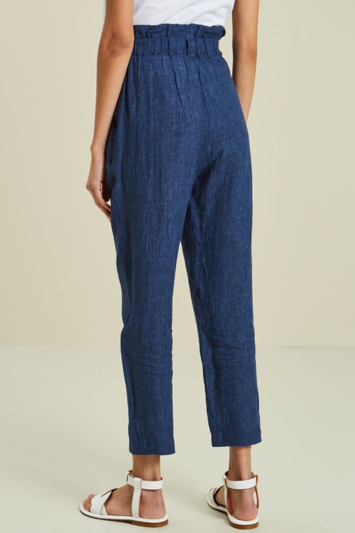 Pantaloni in puro lino - BLU  - Fashion Market - 4