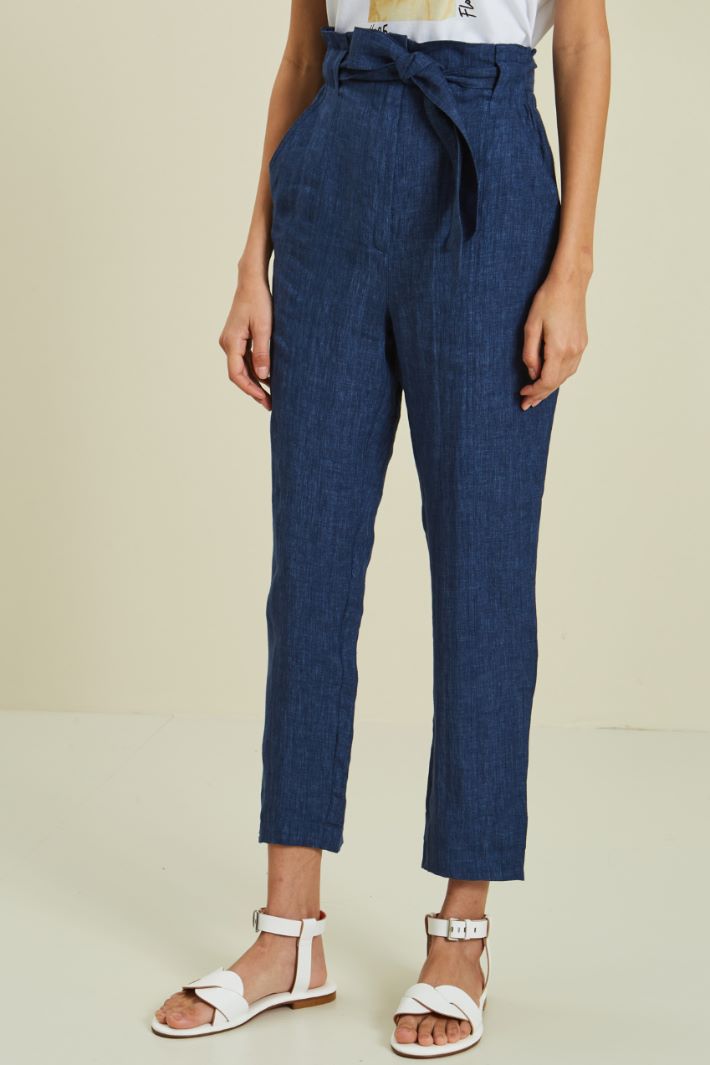 Pantaloni in puro lino - BLU  - Fashion Market - 2