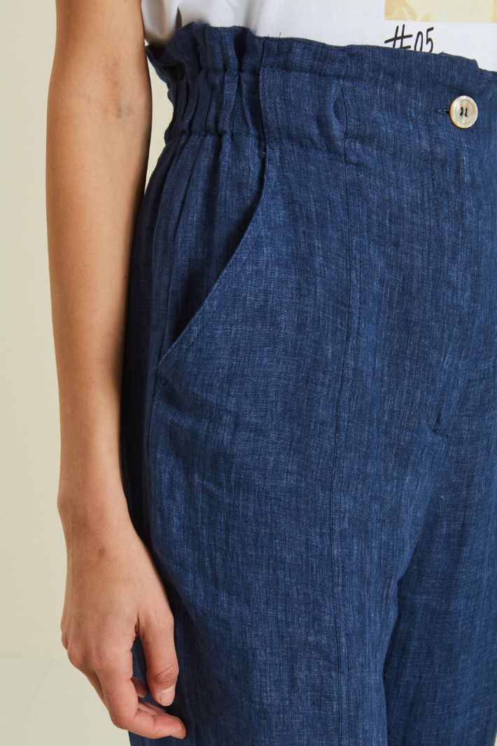 Pantaloni in puro lino - BLU  - Fashion Market - 3