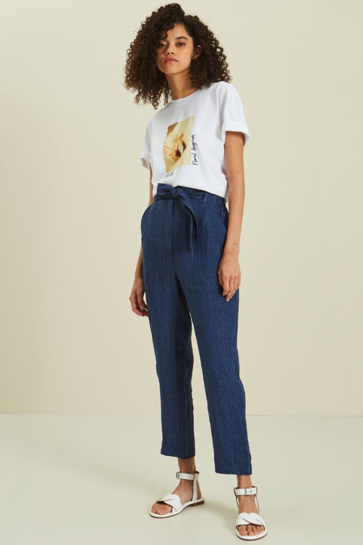 Pantaloni in puro lino - BLU  - Fashion Market