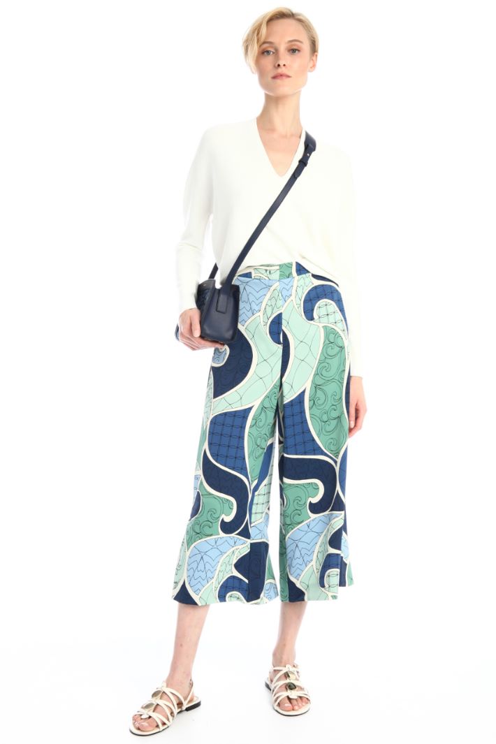 Pantaloni cropped in raso - BLU - Fashion Market