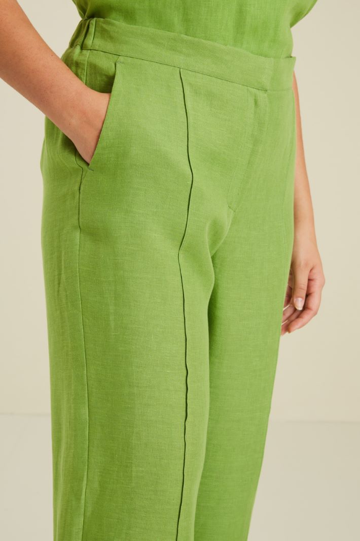 Pantaloni in lino - VERDE CHIARO - Fashion Market - 3