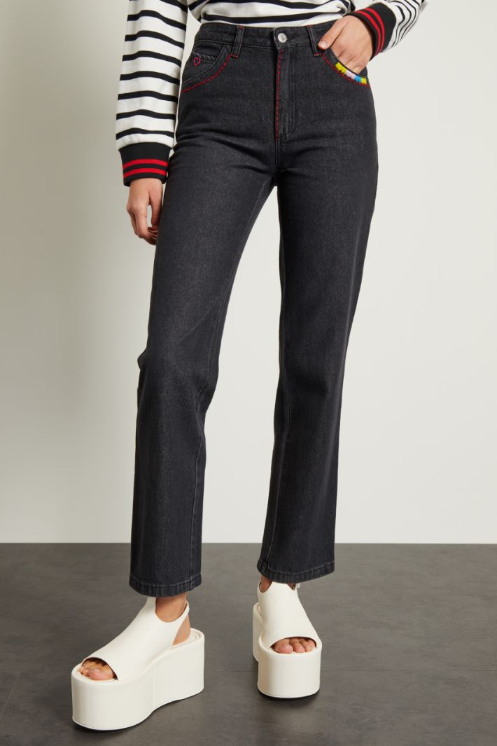 Jeans con ricami a contrasto - ANTRACITE - Fashion Market - 2