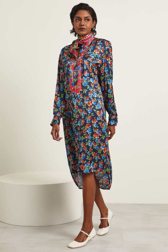 Chemisier con plastron  - BLU NOTTE ROSSO - Fashion Market