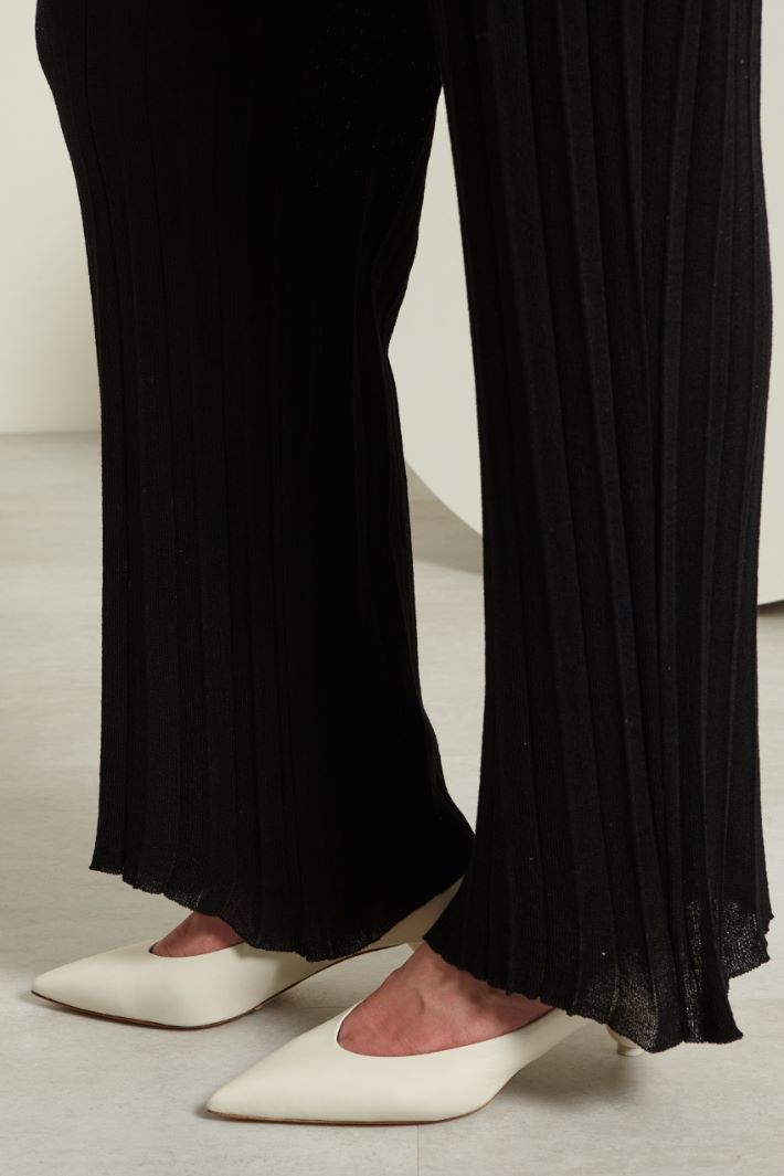 Pantaloni in maglia plissè - NERO - Fashion Market - 3