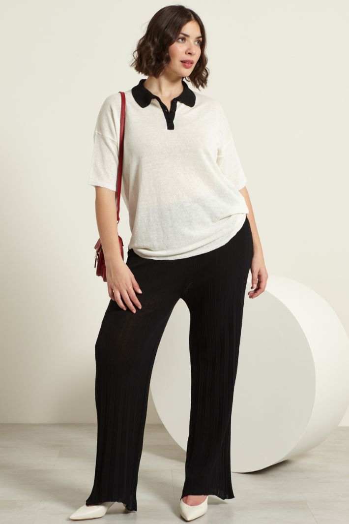Pantaloni in maglia plissè - NERO - Fashion Market